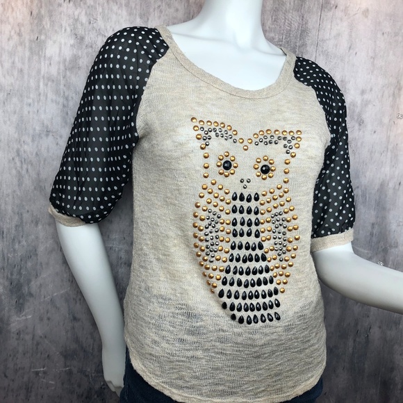 Mauve Owl Bohemian Knit Polka Dot Top Blouse Med - Picture 3 of 7